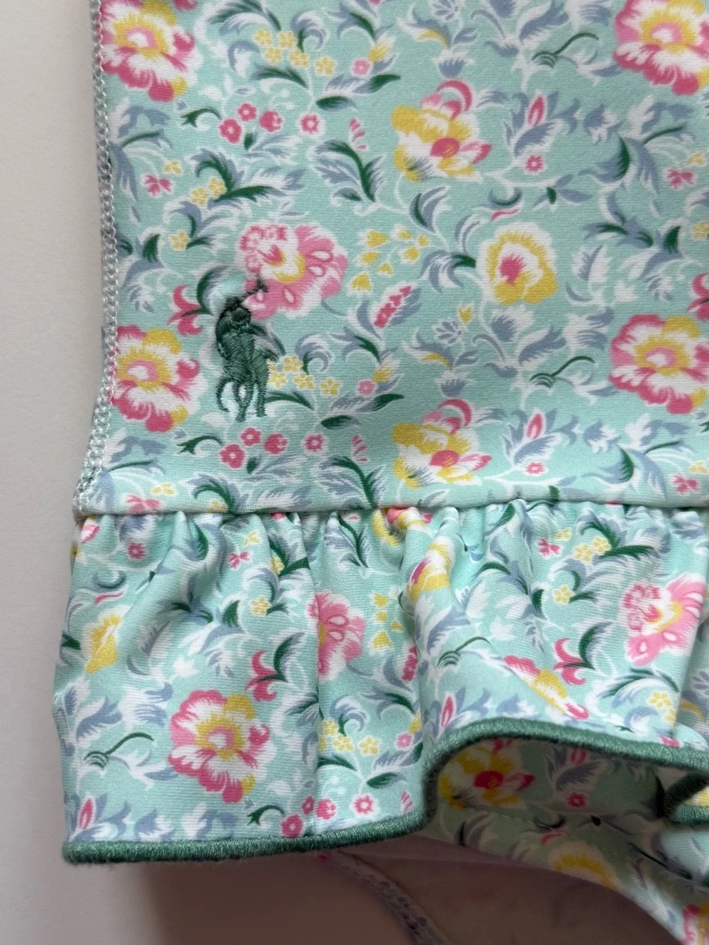 Ralph Lauren Baby Girl Floral Ruffled One-Piece Rashguard Swimsuit - Size 18-24M